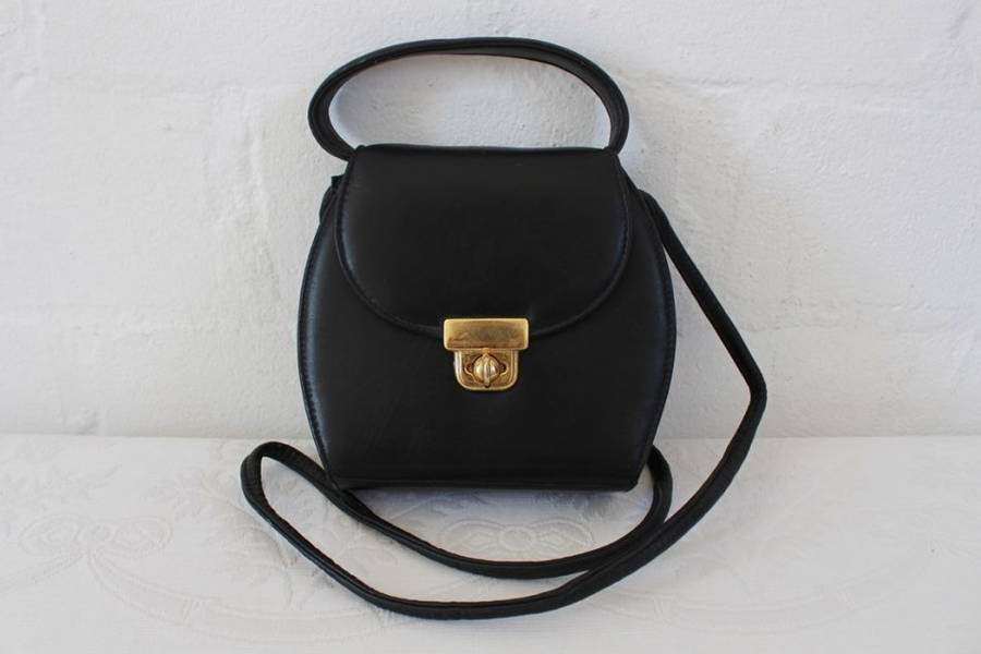 GENUINE LEATHER VINTAGE MINI BLACK SLING HANDBAG BAG