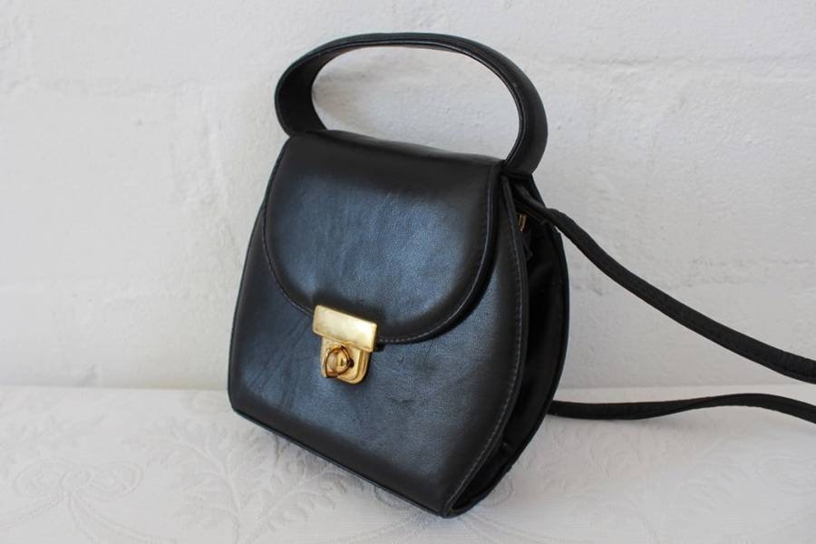 GENUINE LEATHER VINTAGE MINI BLACK SLING HANDBAG BAG