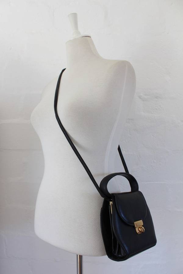 GENUINE LEATHER VINTAGE MINI BLACK SLING HANDBAG BAG