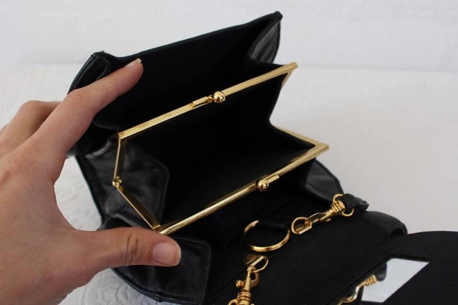 GENUINE LEATHER VINTAGE MINI BLACK SLING HANDBAG BAG