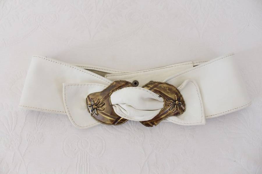 VINTAGE GENUINE LEATHER BRASS BUCKLE WIDE BELT