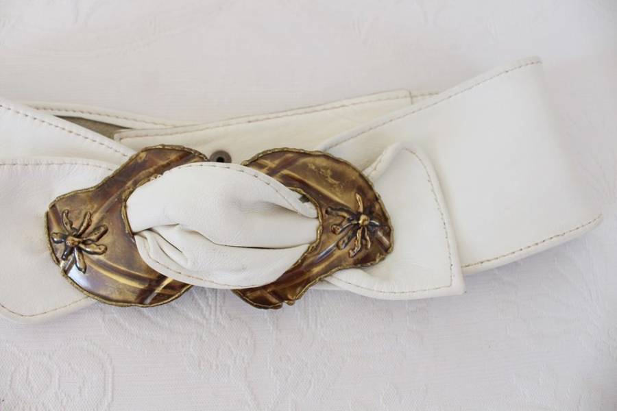 VINTAGE GENUINE LEATHER BRASS BUCKLE WIDE BELT