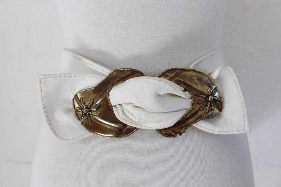 VINTAGE GENUINE LEATHER BRASS BUCKLE WIDE BELT