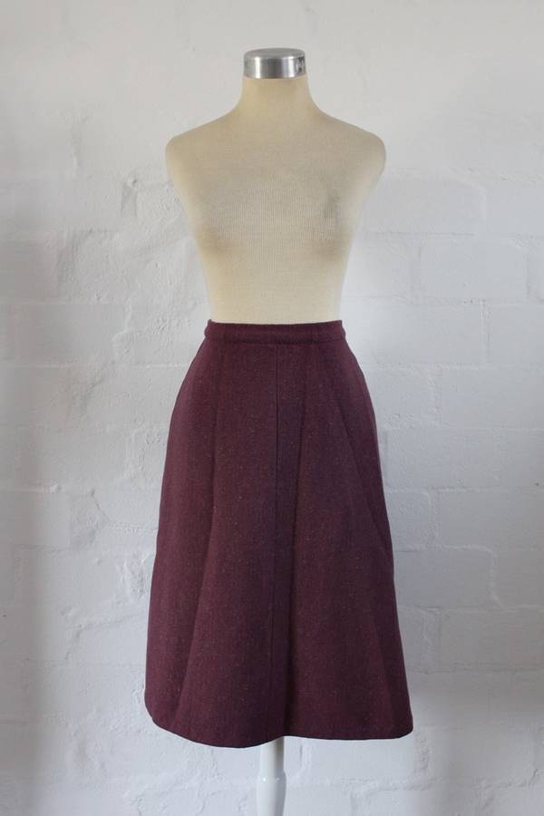 VINTAGE MAUVE PURPLE WOOL A-LINE HIGH WAIST SKIRT - SIZE 10