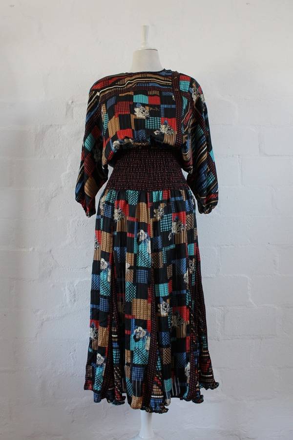 *DIANE FREIS* DESIGNER VINTAGE BLACK PRINTED COCKTAIL DRESS - SIZE 12