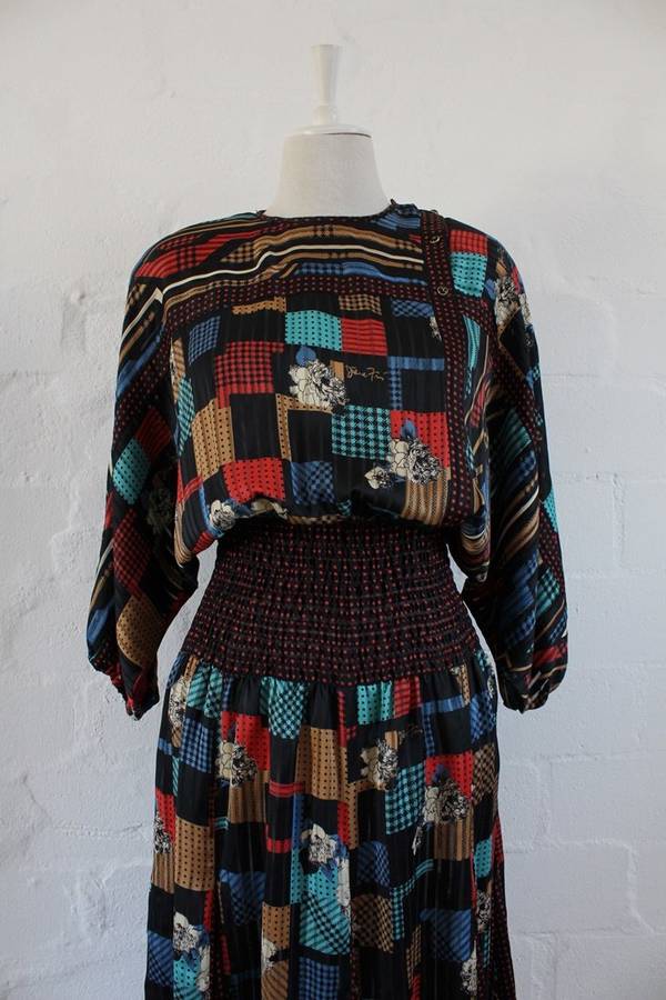 *DIANE FREIS* DESIGNER VINTAGE BLACK PRINTED COCKTAIL DRESS - SIZE 12