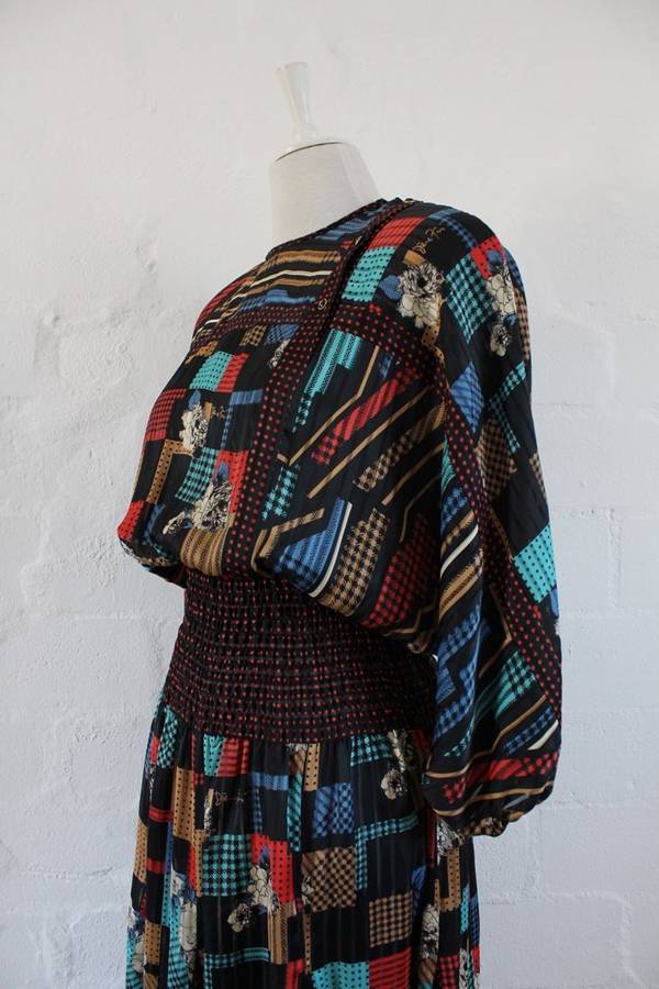 *DIANE FREIS* DESIGNER VINTAGE BLACK PRINTED COCKTAIL DRESS - SIZE 12