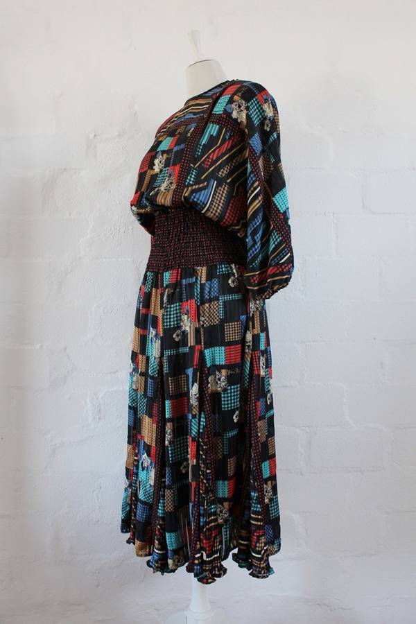 *DIANE FREIS* DESIGNER VINTAGE BLACK PRINTED COCKTAIL DRESS - SIZE 12