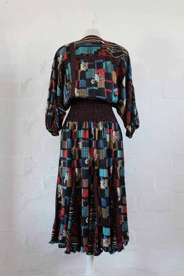 *DIANE FREIS* DESIGNER VINTAGE BLACK PRINTED COCKTAIL DRESS - SIZE 12