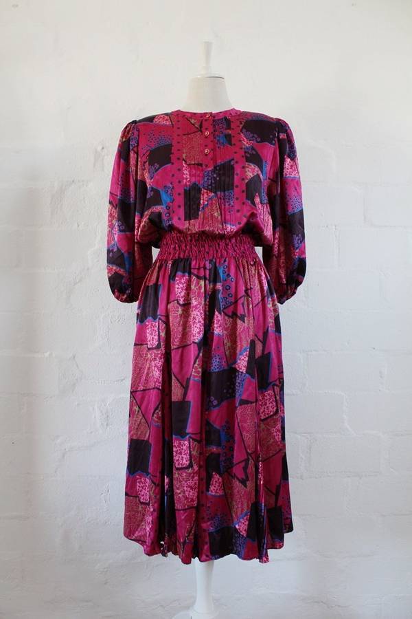*DIANE FREIS* DESIGNER VINTAGE PINK PRINTED COCKTAIL DRESS - SIZE 12