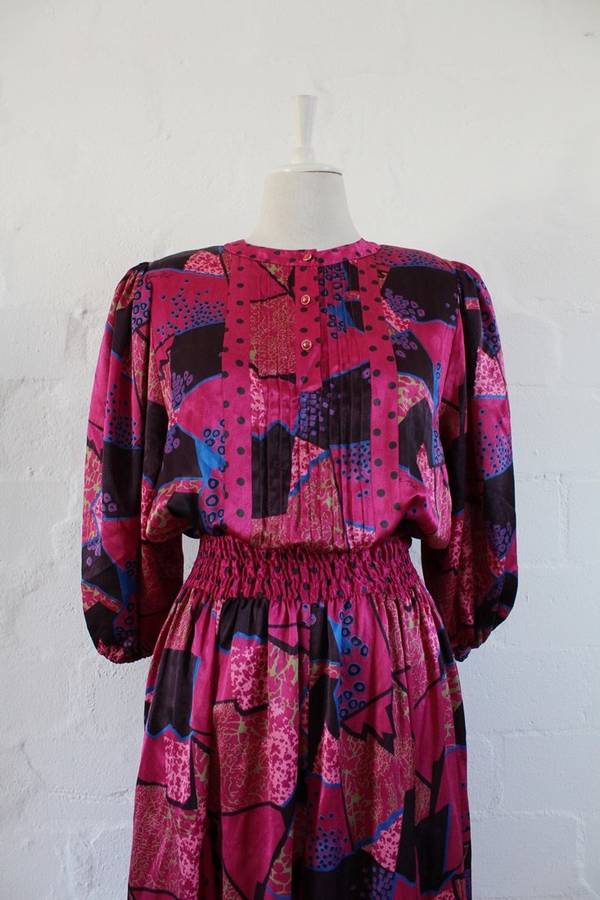 *DIANE FREIS* DESIGNER VINTAGE PINK PRINTED COCKTAIL DRESS - SIZE 12