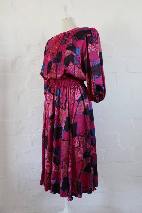 *DIANE FREIS* DESIGNER VINTAGE PINK PRINTED COCKTAIL DRESS - SIZE 12
