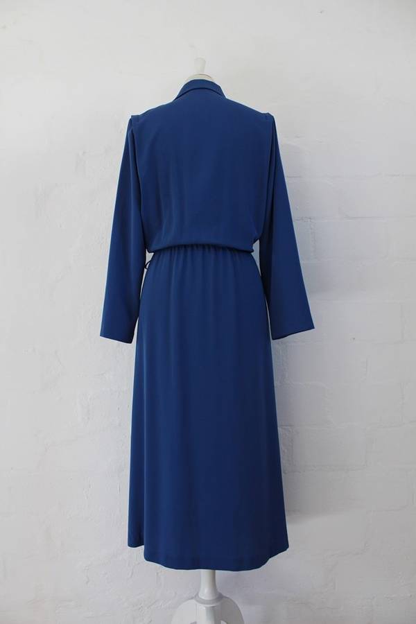 VINTAGE BLUE DOUBLE BREASTED PLEATED COCKTAIL DRESS - SIZE 14