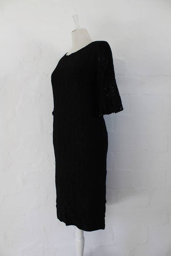 VINTAGE BLACK LACE 3/4 SLEEVE COCKTAIL EVENING DRESS - SIZE 12