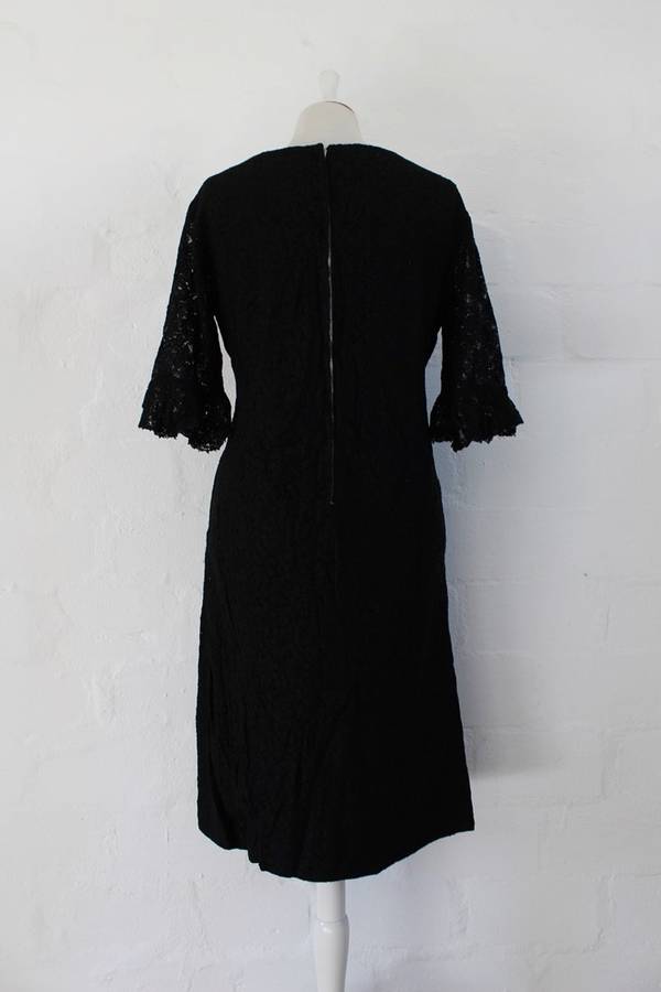 VINTAGE BLACK LACE 3/4 SLEEVE COCKTAIL EVENING DRESS - SIZE 12