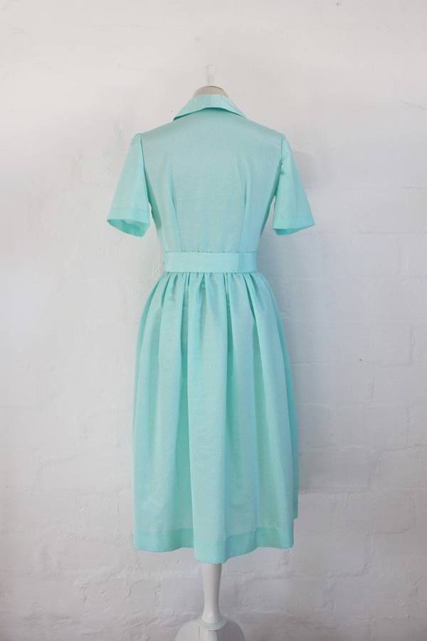 VINTAGE MINT GREEN POLKA DOT BELTED DAY DRESS - SIZE 8