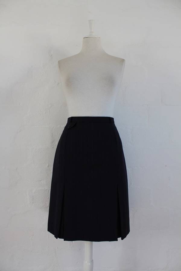 VINTAGE NAVY PINSTRIPE PLEATED HIGH WAIST PENCIL SKIRT - SIZE 10