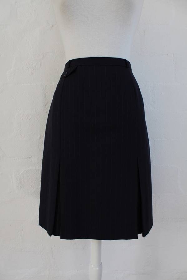 VINTAGE NAVY PINSTRIPE PLEATED HIGH WAIST PENCIL SKIRT - SIZE 10