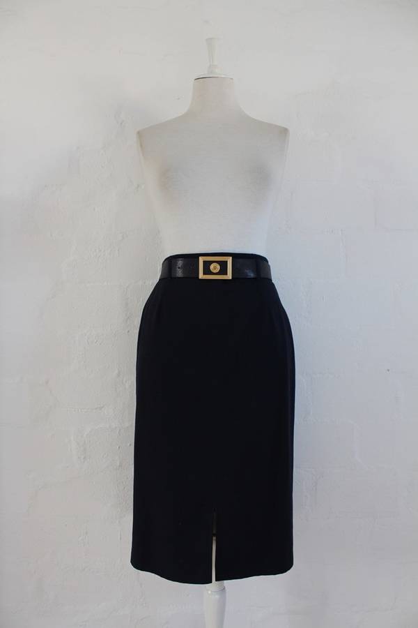 VINTAGE ARA DESIGNER NAVY BELTED PENCIL SKIRT - SIZE 10