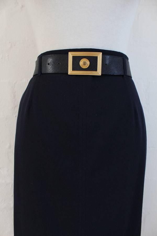 VINTAGE ARA DESIGNER NAVY BELTED PENCIL SKIRT - SIZE 10