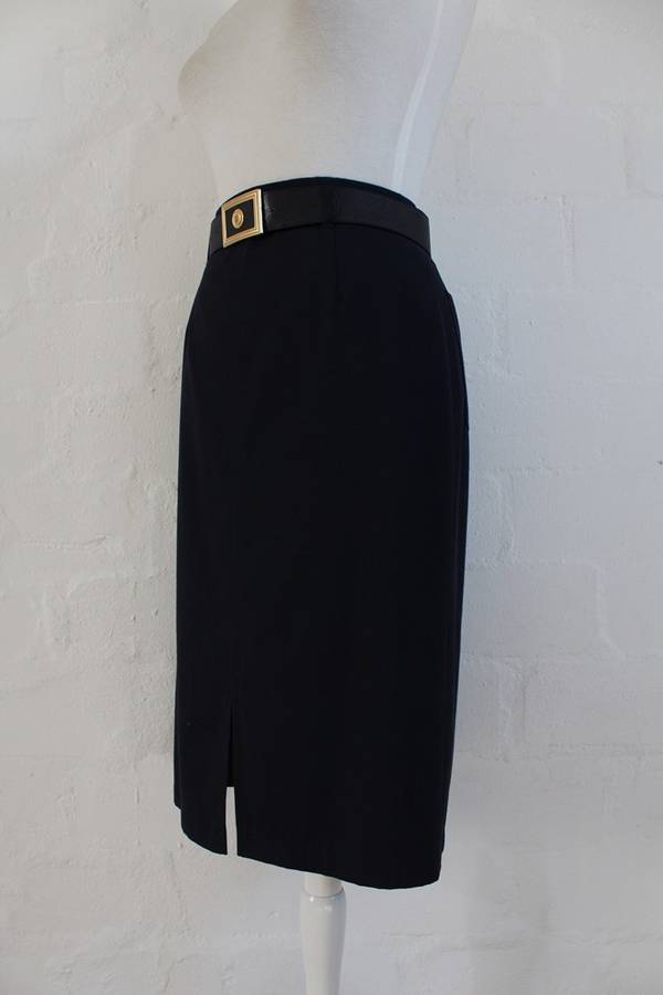 VINTAGE ARA DESIGNER NAVY BELTED PENCIL SKIRT - SIZE 10