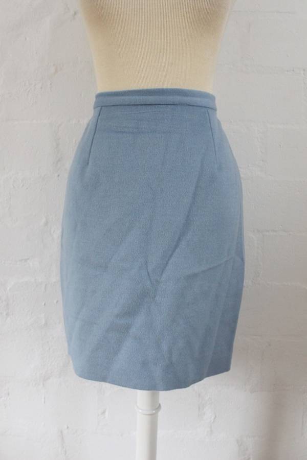 VINTAGE PASTEL BLUE WOOL FITTED PENCIL SKIRT - SIZE 10