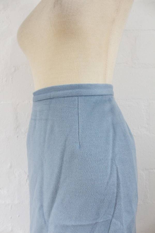 VINTAGE PASTEL BLUE WOOL FITTED PENCIL SKIRT - SIZE 10