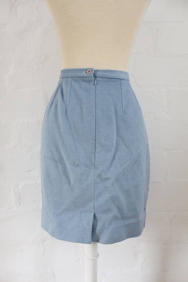 VINTAGE PASTEL BLUE WOOL FITTED PENCIL SKIRT - SIZE 10