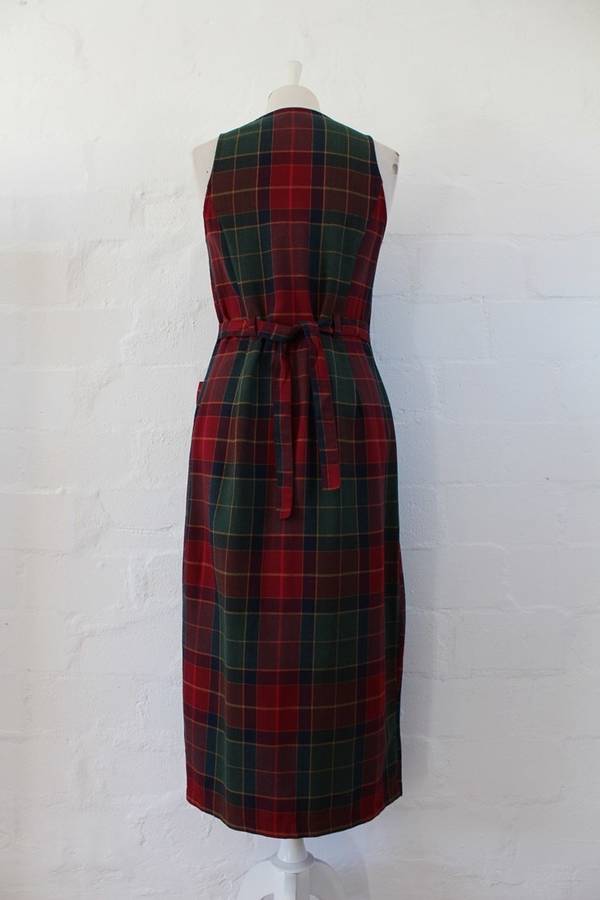 VINTAGE RED GREEN PLAID CHECK PRINT BUTTON DOWN DRESS - SIZE 10