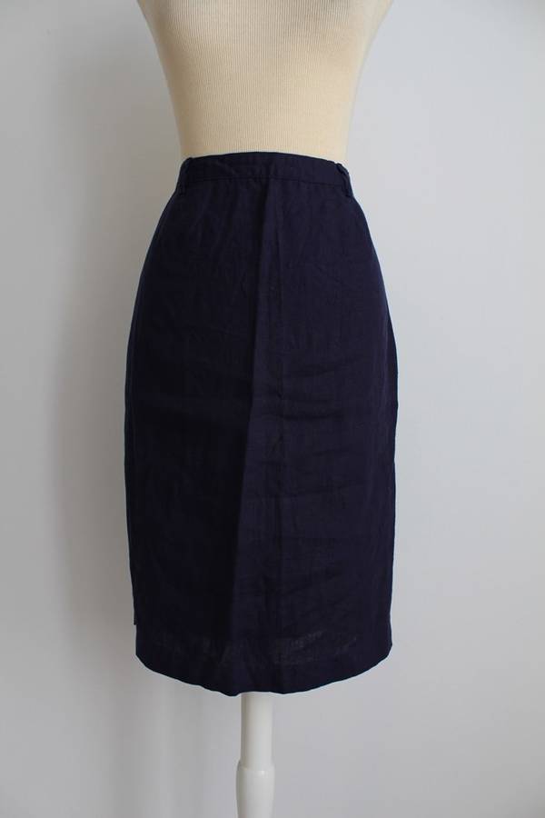 100% LINEN NAVY BLUE FITTED PENCIL SKIRT - SIZE 10