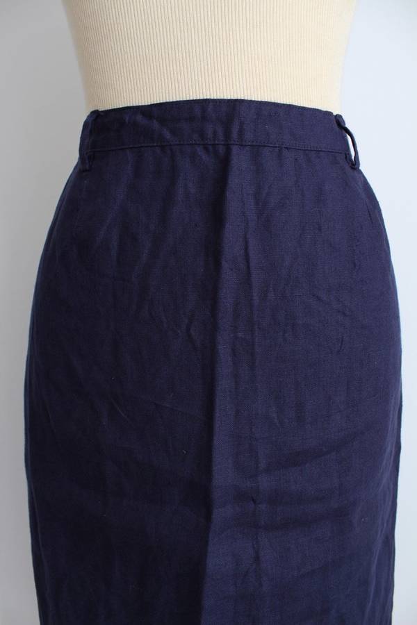 100% LINEN NAVY BLUE FITTED PENCIL SKIRT - SIZE 10