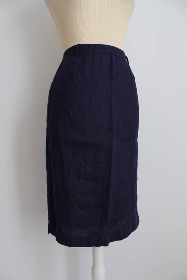 100% LINEN NAVY BLUE FITTED PENCIL SKIRT - SIZE 10