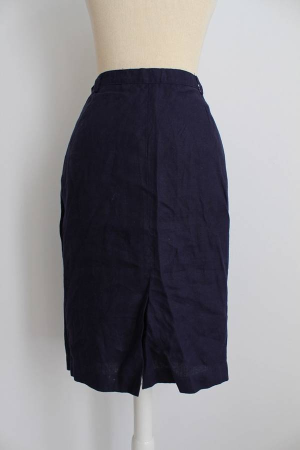 100% LINEN NAVY BLUE FITTED PENCIL SKIRT - SIZE 10