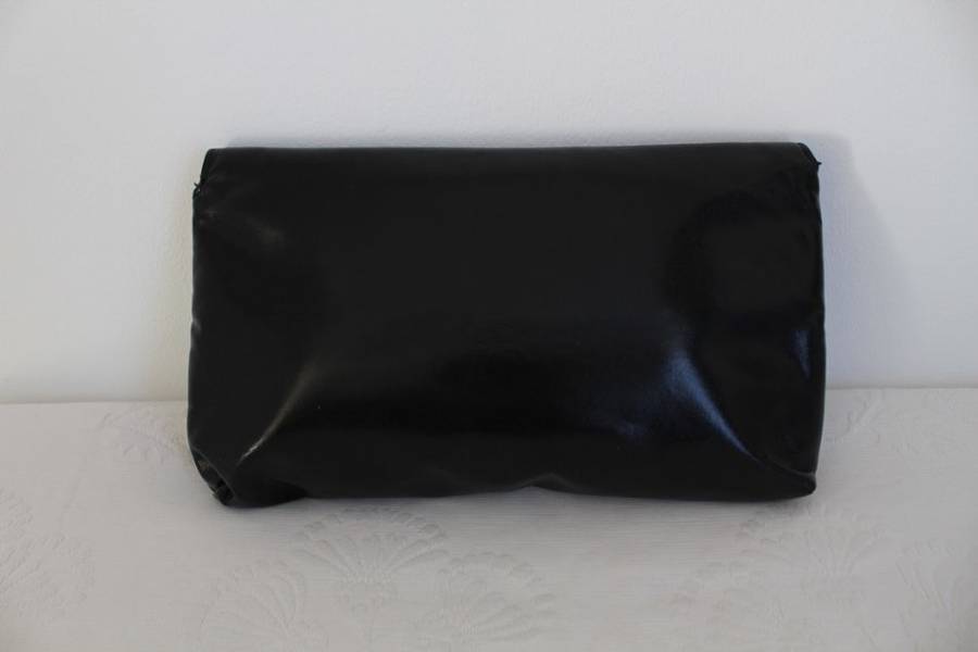 GENUINE LEATHER VINTAGE BLACK SCALLOPED CLUTCH PURSE BAG