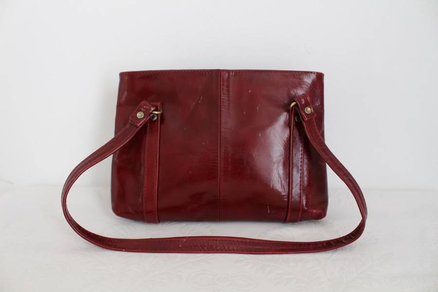 GENUINE LEATHER VINTAGE RED SMALL SHOULDER HANDBAG PURSE BAG