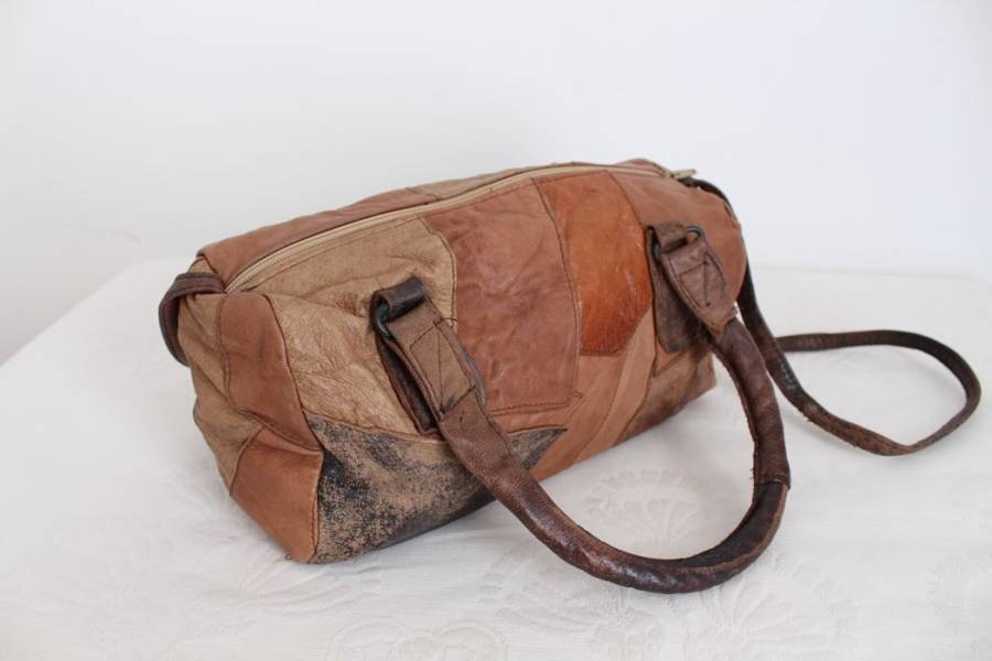 VINTAGE SOFT GENUINE LEATHER PATCH BROWN SHOULDER BAG HANDBAG