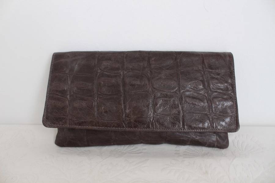 *GENUINE CROCODILE SKIN* VINTAGE GREY CLUTCH BAG HANDBAG PURSE