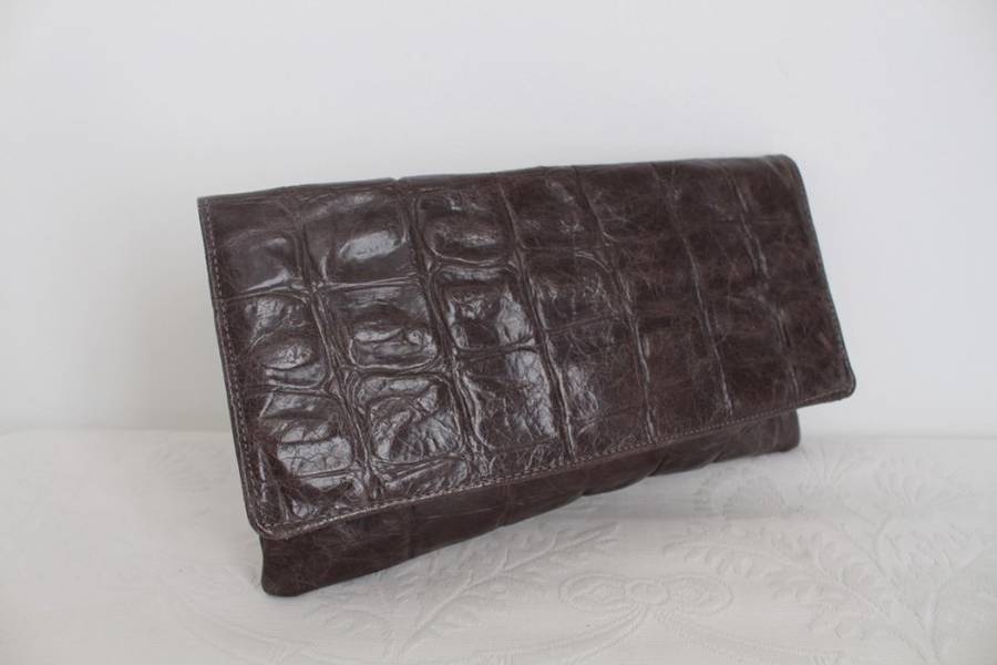 *GENUINE CROCODILE SKIN* VINTAGE GREY CLUTCH BAG HANDBAG PURSE