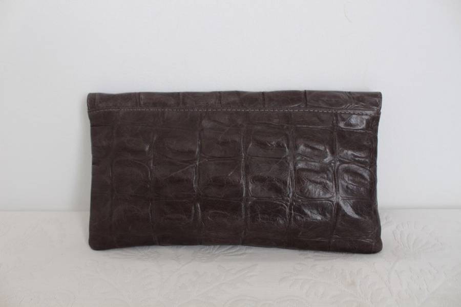 *GENUINE CROCODILE SKIN* VINTAGE GREY CLUTCH BAG HANDBAG PURSE
