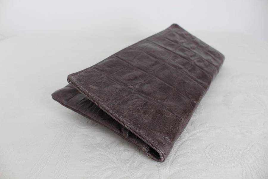 *GENUINE CROCODILE SKIN* VINTAGE GREY CLUTCH BAG HANDBAG PURSE