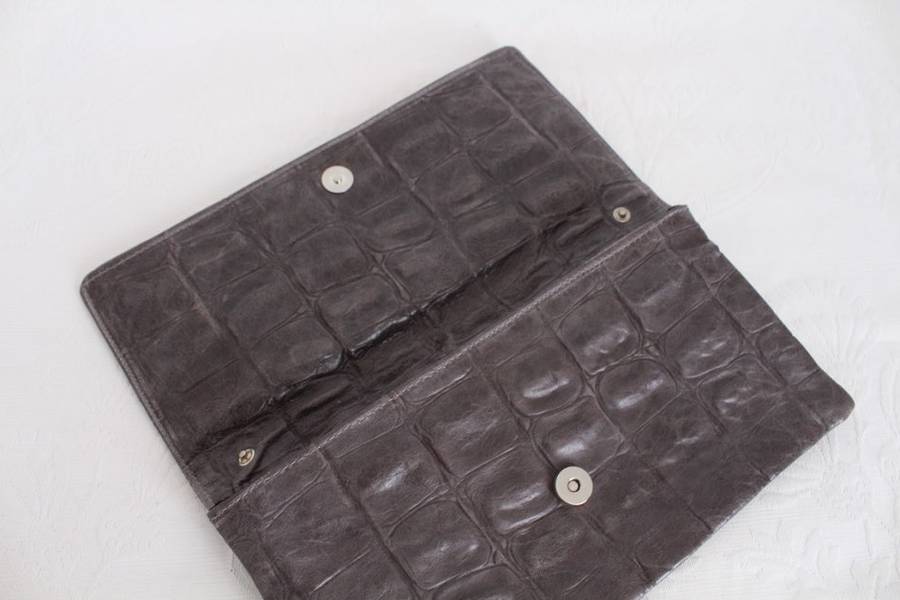 *GENUINE CROCODILE SKIN* VINTAGE GREY CLUTCH BAG HANDBAG PURSE
