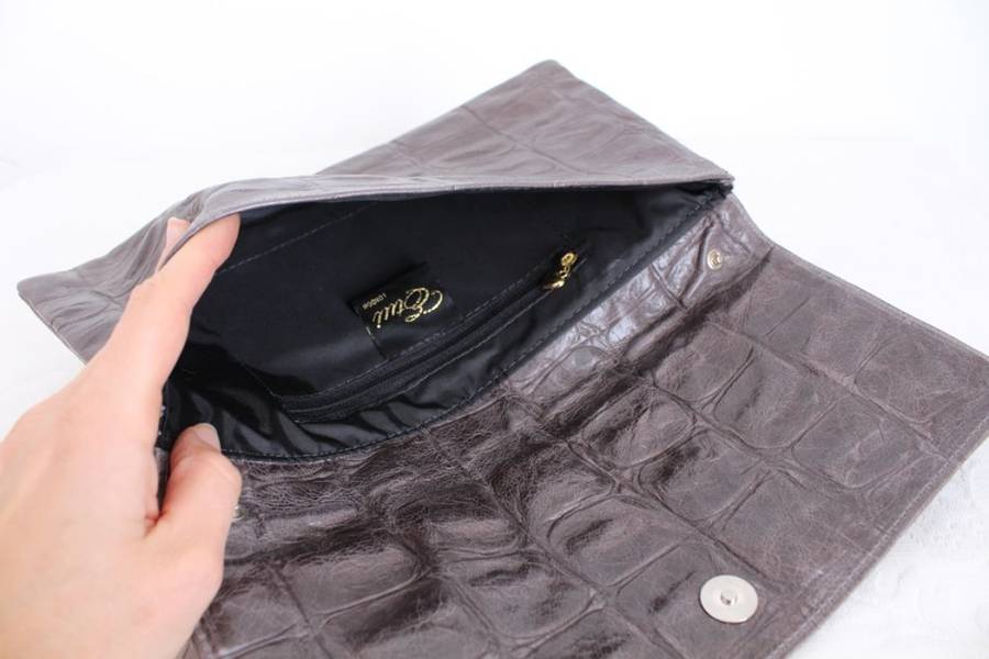 *GENUINE CROCODILE SKIN* VINTAGE GREY CLUTCH BAG HANDBAG PURSE