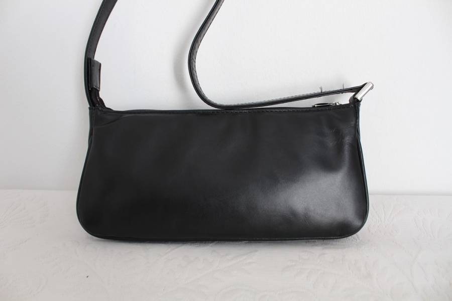 *SUMMER SALE - 50% OFF!* GENUINE LEATHER BLACK STUDDED SMALL BAGUETTE SHOULDER BAG HANDBAG