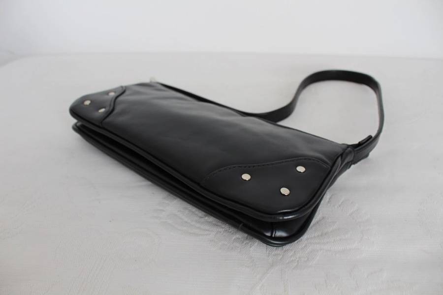 *SUMMER SALE - 50% OFF!* GENUINE LEATHER BLACK STUDDED SMALL BAGUETTE SHOULDER BAG HANDBAG