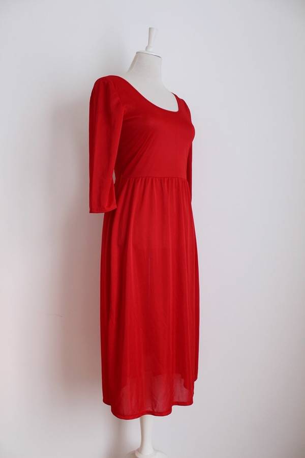 VINTAGE RED SCOOP NECK 3/4 SLEEVE DRESS - SIZE 10
