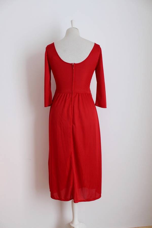 VINTAGE RED SCOOP NECK 3/4 SLEEVE DRESS - SIZE 10