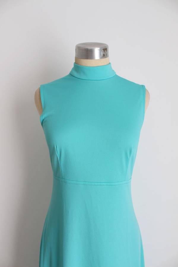 VINTAGE BLUE SLEEVELESS POLO NECK DRESS - SIZE 10