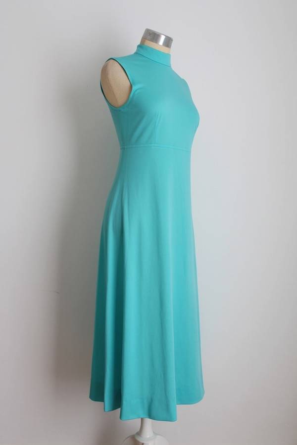 VINTAGE BLUE SLEEVELESS POLO NECK DRESS - SIZE 10