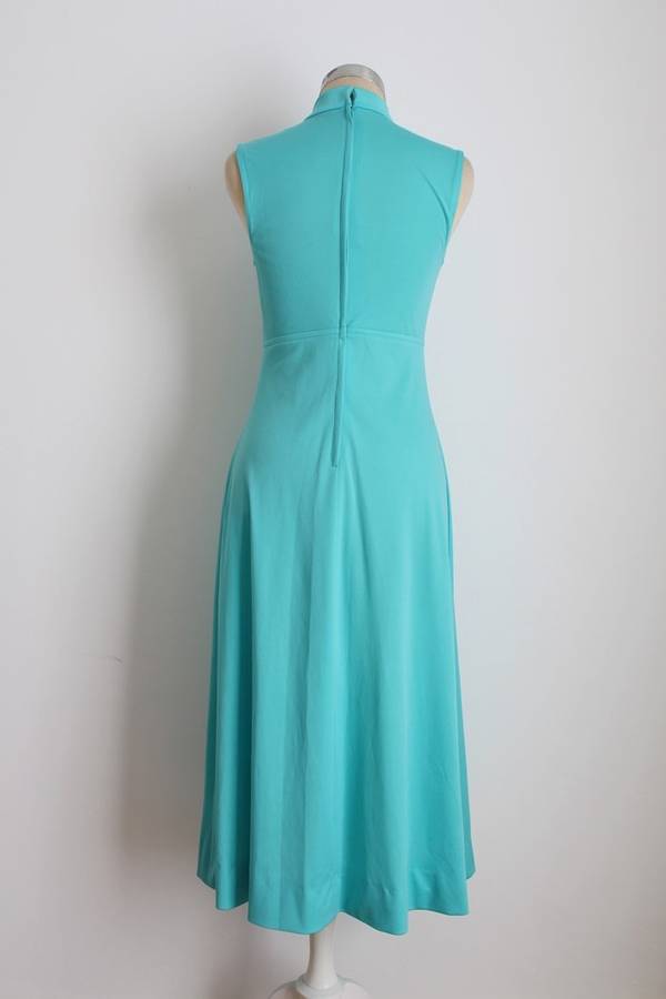 VINTAGE BLUE SLEEVELESS POLO NECK DRESS - SIZE 10