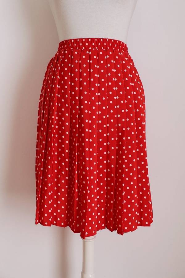 VINTAGE POLKA DOT RED WHITE PLEATED SKIRT - SIZE 14